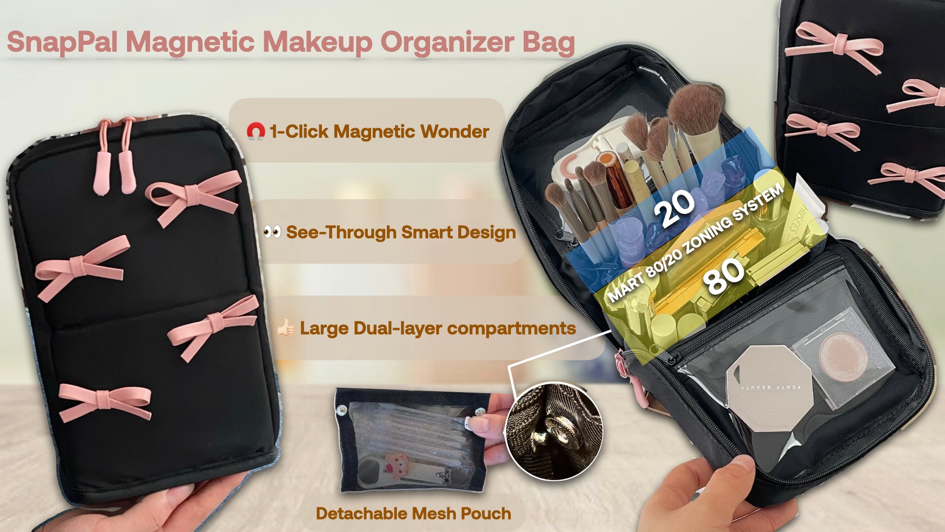 SnapPal Magnetic Makeup Organizer Bag