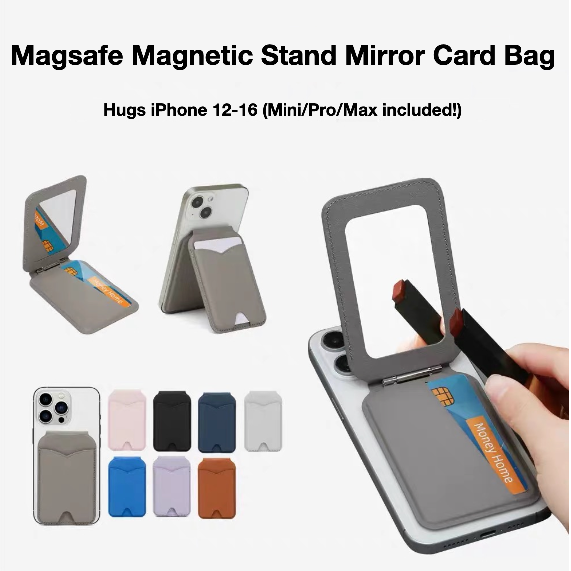 SnapPal Magsafe Wallet Magnetic Stand Mirror Card Bag