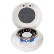 White SnapPal Orbit Smart Ring charging case; ring shown for illustration and sold separately